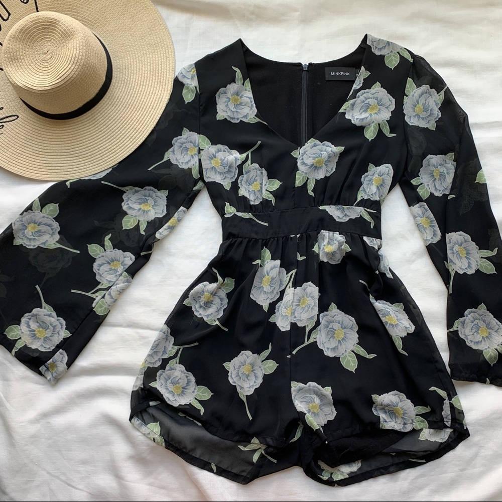 MINK PINK black floral ROMPER